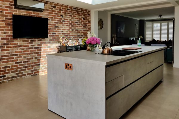 kitchen pantry cupboard in Watford dark blue grey kitchen by CasaLife Kitchens
